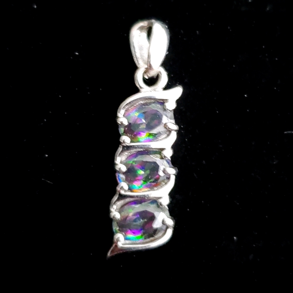 925 Sterling Mystic Topaz Triple Rainbow Pendant